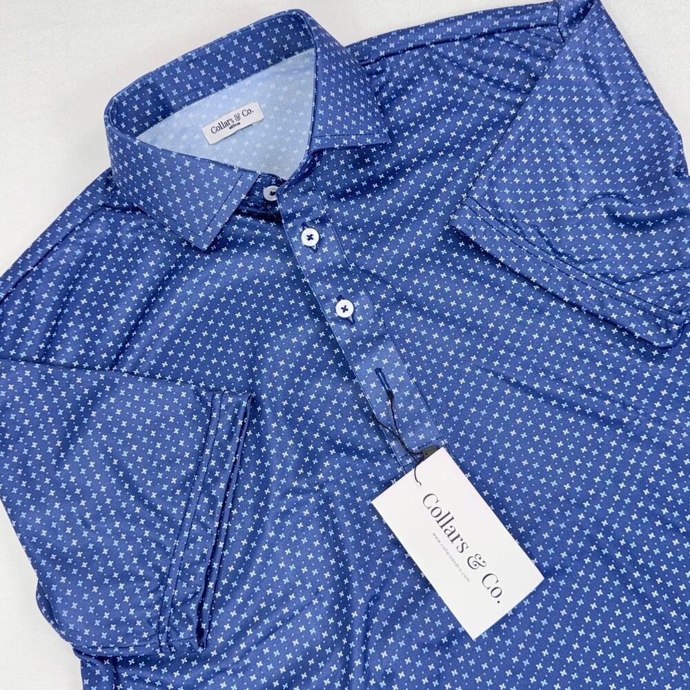 Collars & Co Men's Semi Spread Collar Polo Shirt Medium Los Cabos Blue Star